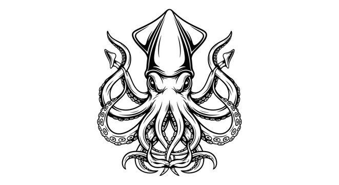 Powerful giant squid emblem with symmetrical tentacles.