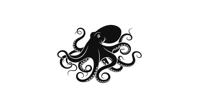 Intricate black octopus silhouette with swirling tentacles.