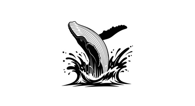 Humpback whale breaching out of water with large splashes.