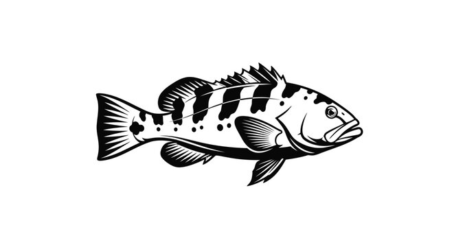 Freshwater perch fish illustration for outdoor fishing recreation logos.