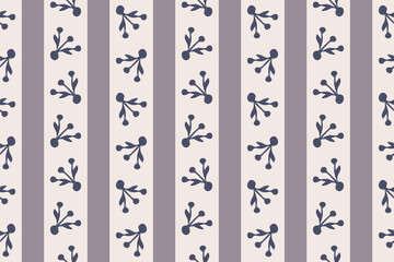 Minimalist Floral Stripe Seamless Pattern, Botanical Sprigs Wallpaper, Scandi Style Fabric Design, Muted Pastel Background Digital Paper, Seamless Vertical Striped Pattern with Abstract Flower Bud © supachai