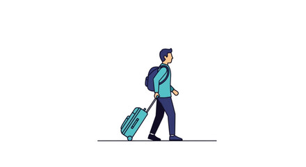 Obraz premium Traveler Walking with Rolling Suitcase