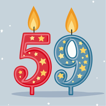 Birthday Candles Number 59 with Flames