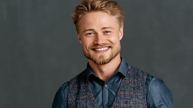 Smiling man with beard, wearing stylish vest