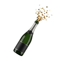 Obraz premium Champagne bottle with gold star confetti exploding