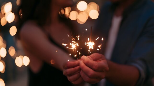 Warm glowing bokeh lights create a romantic and festive atmosphere during an evening celeb n