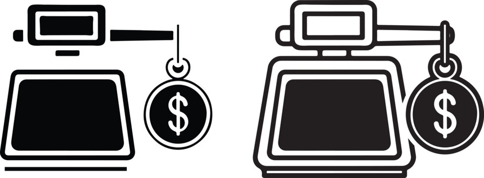 Conceptual illustration of a weighing scale measuring a dollar coin representing financial value
