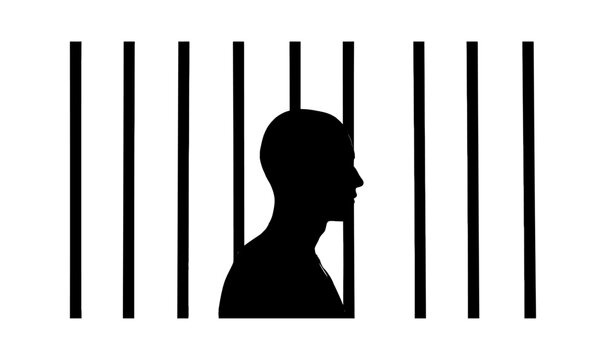 Silhouette of a man behind prison bars vector art