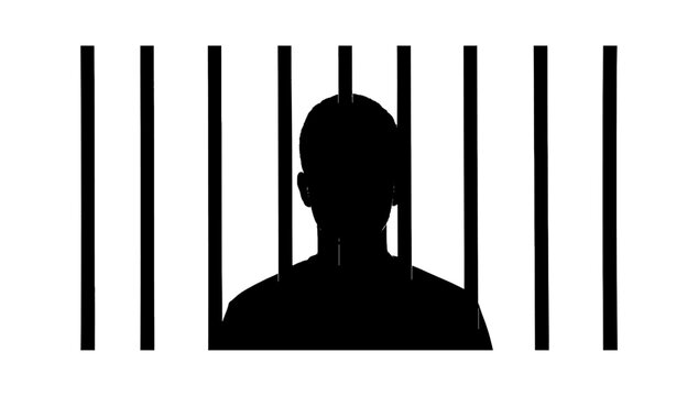 Silhouette of a man behind prison bars vector art