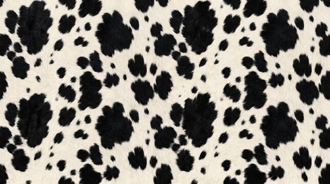 Seamless cow hide pattern with natural black and white animal fur texture