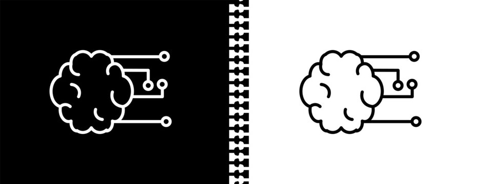 ai brain UI outline icon in black and white mode - artificial intellegence and future technology collection.