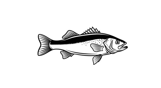 Walleye fish profile illustration with detailed fin texture.