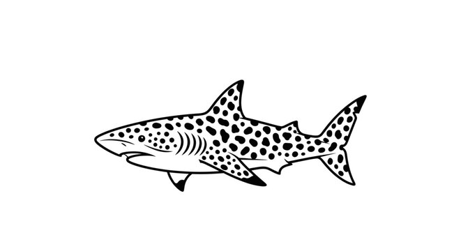 Spotted leopard shark profile vector line art drawing.