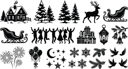 Christmas Holiday Winter Silhouette Vector Icons Set © MD ASADUZZAMAN