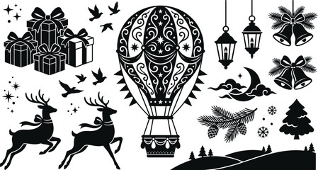 Christmas Holiday Silhouettes Set with Reindeer and Gifts © MD ASADUZZAMAN