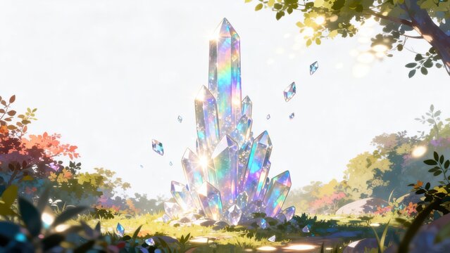 Glowing crystal formation in forest