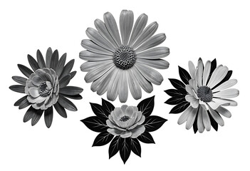 Fototapeta premium Elegant solid black floral motifs for tattoo design and engraving