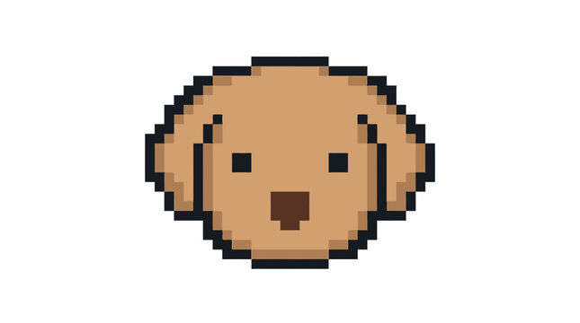 Pixel art dog face portrait.