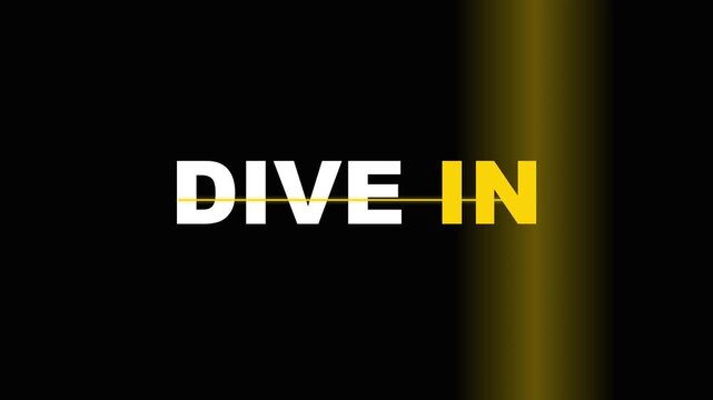 Modern Glitch Text Animation of Dive In in White and Yellow on Black Background for Digital Marketing