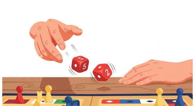 Hands Throwing Dice Chance Game Vector Illustration