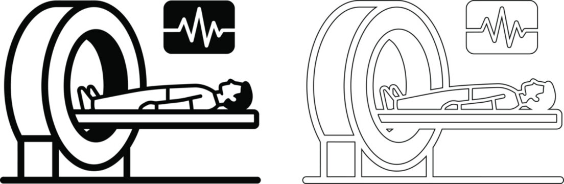 Medical mri scanner diagnostic machine icon with hospital diagnostic healthcare clinical technology illustration silhouette procedure medicine research