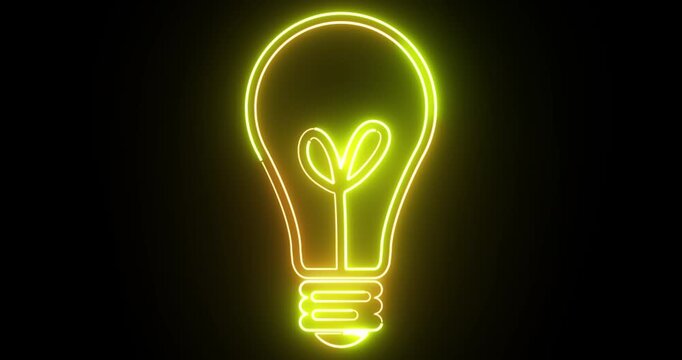 Glowing Neon Light Bulb Animation on Black Background, Creative Idea Concept, Innovation Symbol, Futuristic Energy Icon, Bright Technology Motion Graphics Loop in 4K