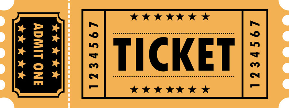 Golden movie ticket with admit one coupon