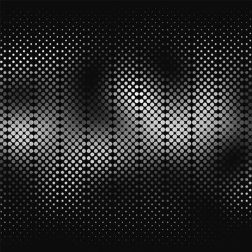An abstract digital background created from a multitude of glowing dots, assembled into geometric vertical structures in black and white. The illustration is ideal for technology and multimedia