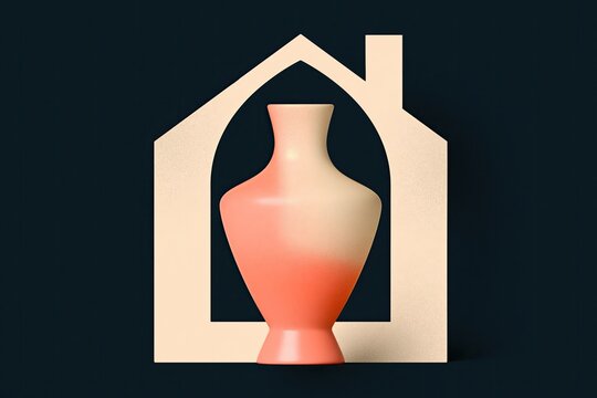 Simple house shape containing a ceramic vase, symbolizing local craftsmanship, handmade economies, artisanal products, and the connection between makers and everyday life.