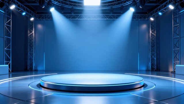 Empty stage with blue lighting