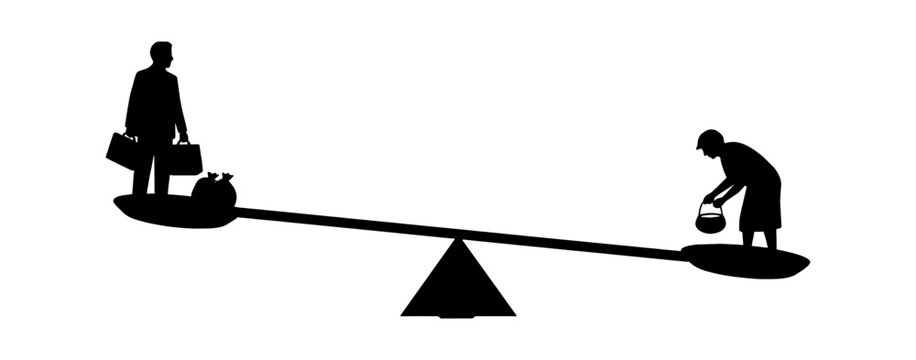 Silhouette of a wealthy businessman and a poor person on a seesaw vector art