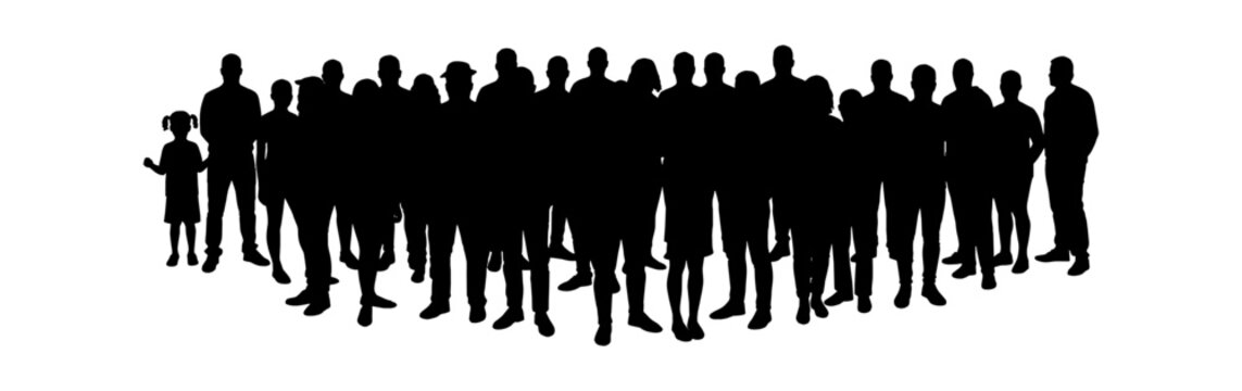 Silhouettes of a diverse group of people standing together vector art