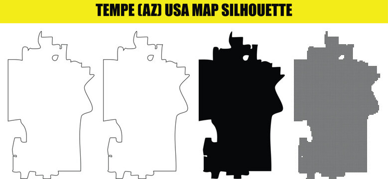 Tempe arizona usa city map silhouette collection showing outlined shape and dotted texture design elements vector file.