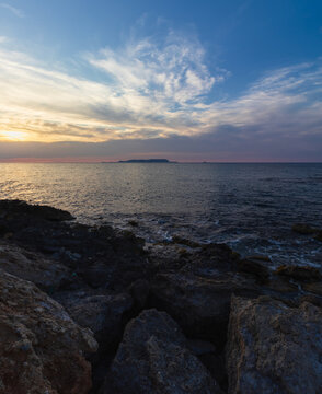 Scenic view to Dia island on north of Crete. Travel background