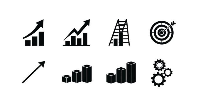 Business graph icons set silhouette on transparent background