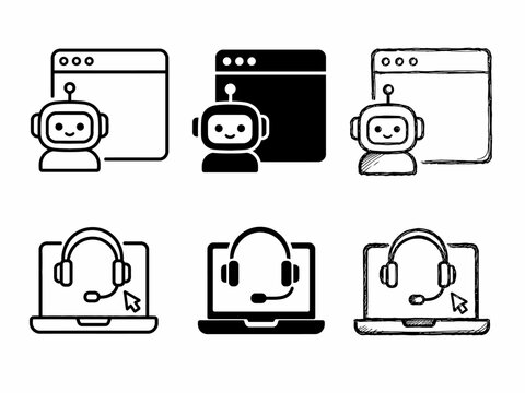Minimalist bot and laptop icons for customer support and automation