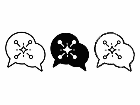 Abstract speech bubbles with circuit symbols in black and white