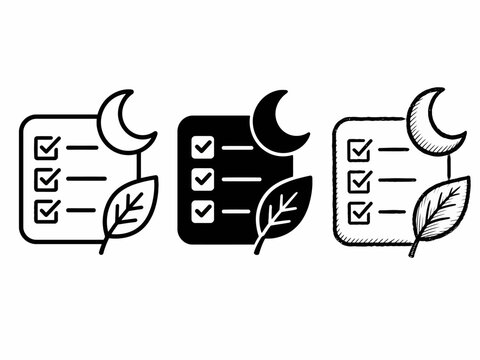 Eco-friendly task list icons with moon and leaf motifs in various styles