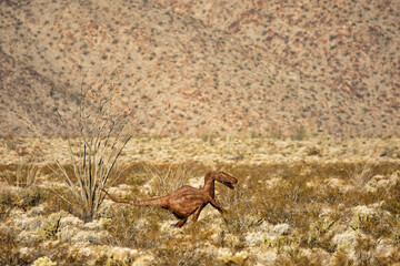 View of a dinosaur sculpture at the Anza-Borrego desert in Borrego Springs, California. © Romar66