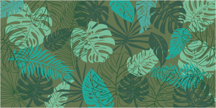 Tropical green and plants decoration pattern illustration. Botanical pattern illustration for summer and tropical leaves. Vector illustration.