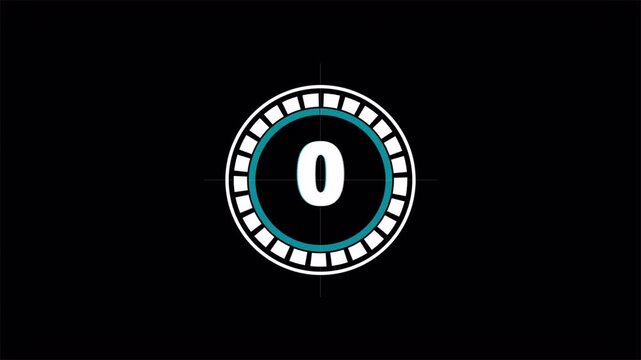 Glitchy five second circular countdown clock, distorted digital timer 4k video
