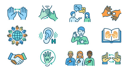 Fototapeta premium People communicating with hands and speech bubbles.
