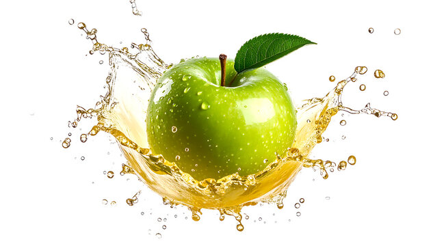 Fresh Green Apple With Water Splash.