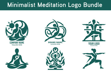 Obraz premium Minimalist Meditation and Yoga Silhouette Logo Vector Bundle