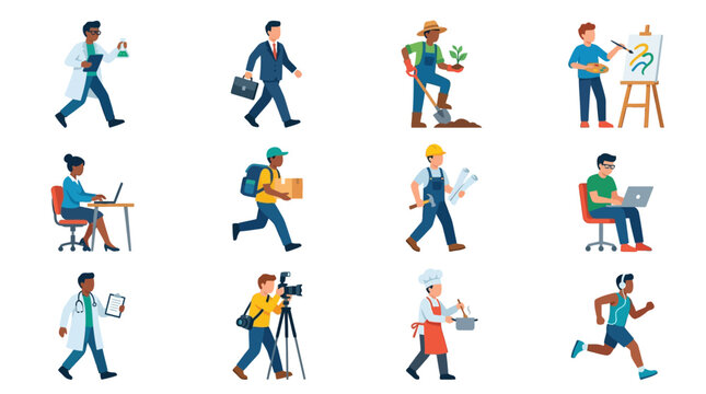 People doing various office and work activities.