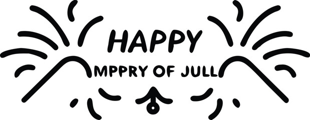 Fototapeta premium Happy mppry of jull text with abstract firework bursts and decorative lines on white