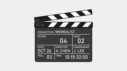Obraz premium Minimalist 2D illustration of a film clapperboard for creative film and video production projects/369998232293 featuring professional scene details