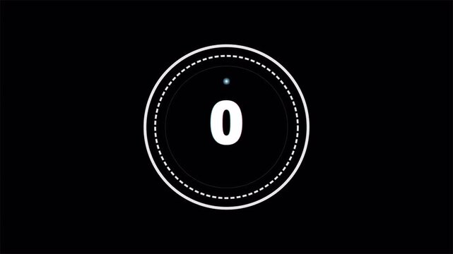 Glitched five second circular countdown animation, futuristic digital timer 4k video