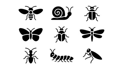 Black and white flat style insect icons set Vector © AZIFA