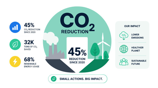CO2 Reduction Infographic Visual Representation Concept.